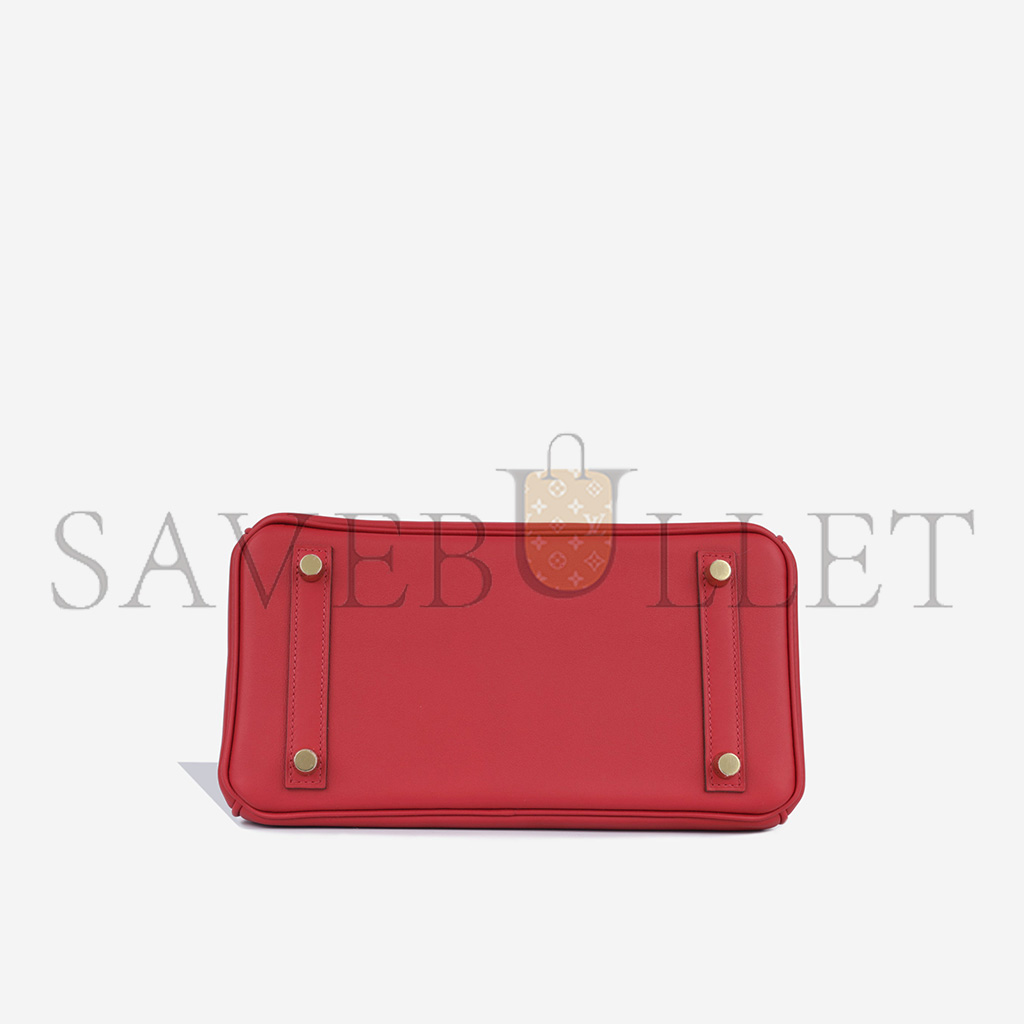 HERMES BIRKIN 25 SWIFT LEATHER FLAG RED GOLD BUCKLE H049362CK12 (25*20*13cm)